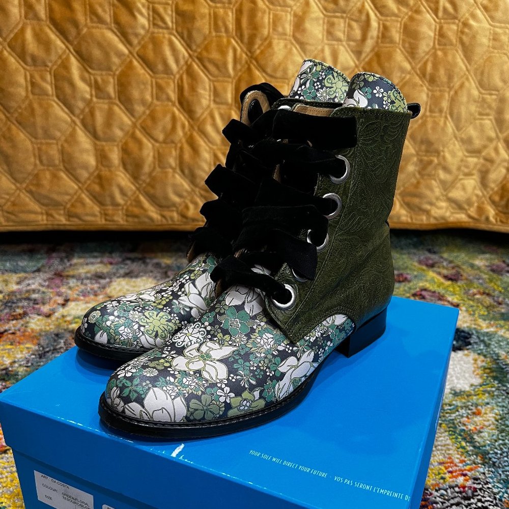 BIBLIO  DA COSTA CUSTOM RIBBON LACE-UP BOOT - GREEN FLORAL SIZE 9